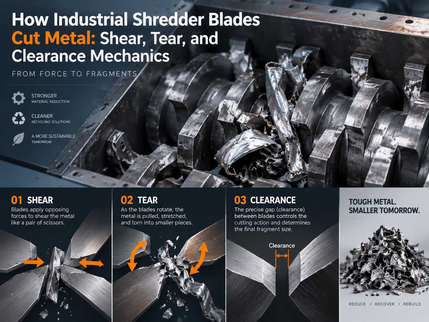 How Industrial Shredder Blades Cut Metal: Shear, Tear, and Clearance Mechanics
